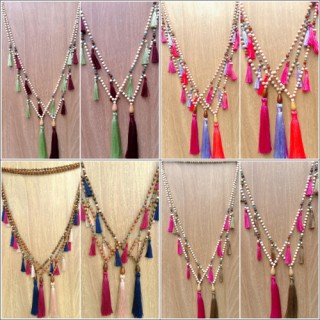 wooden beads colorful tassels fashion necklaces wholesale alot 60 pieces